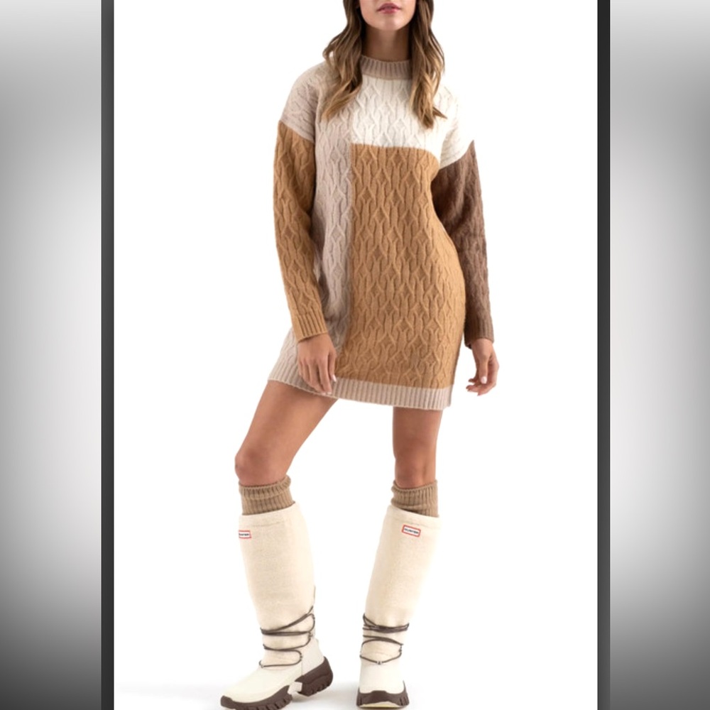 Blu Pepper Sweater dress in Tan
